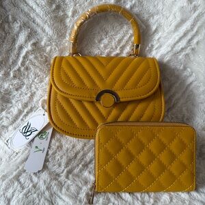 NWT!!! Yellow Quilted Mini Handbag and Wallet Set